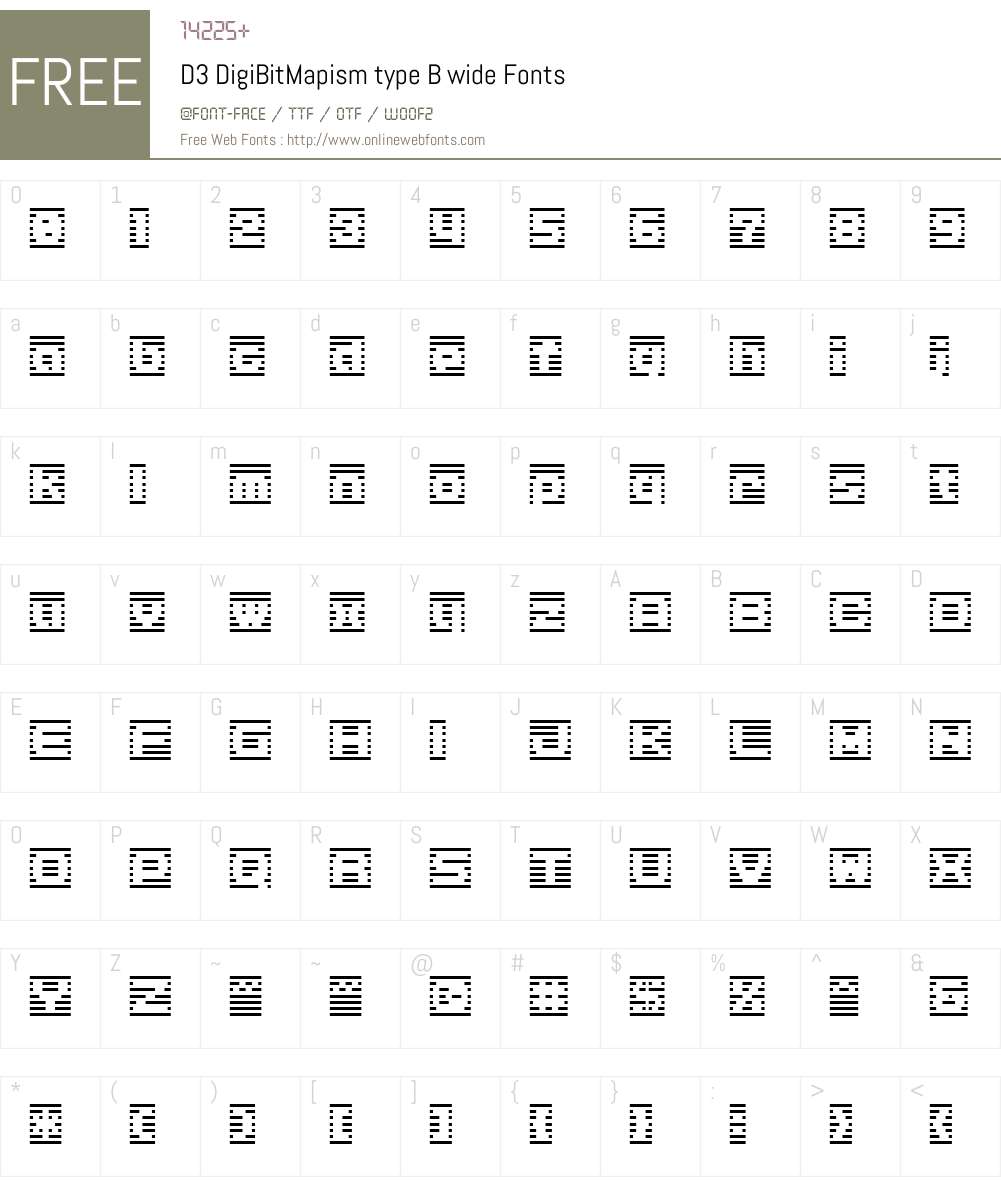 D3 DigiBitMapism type B wide Font Screenshots