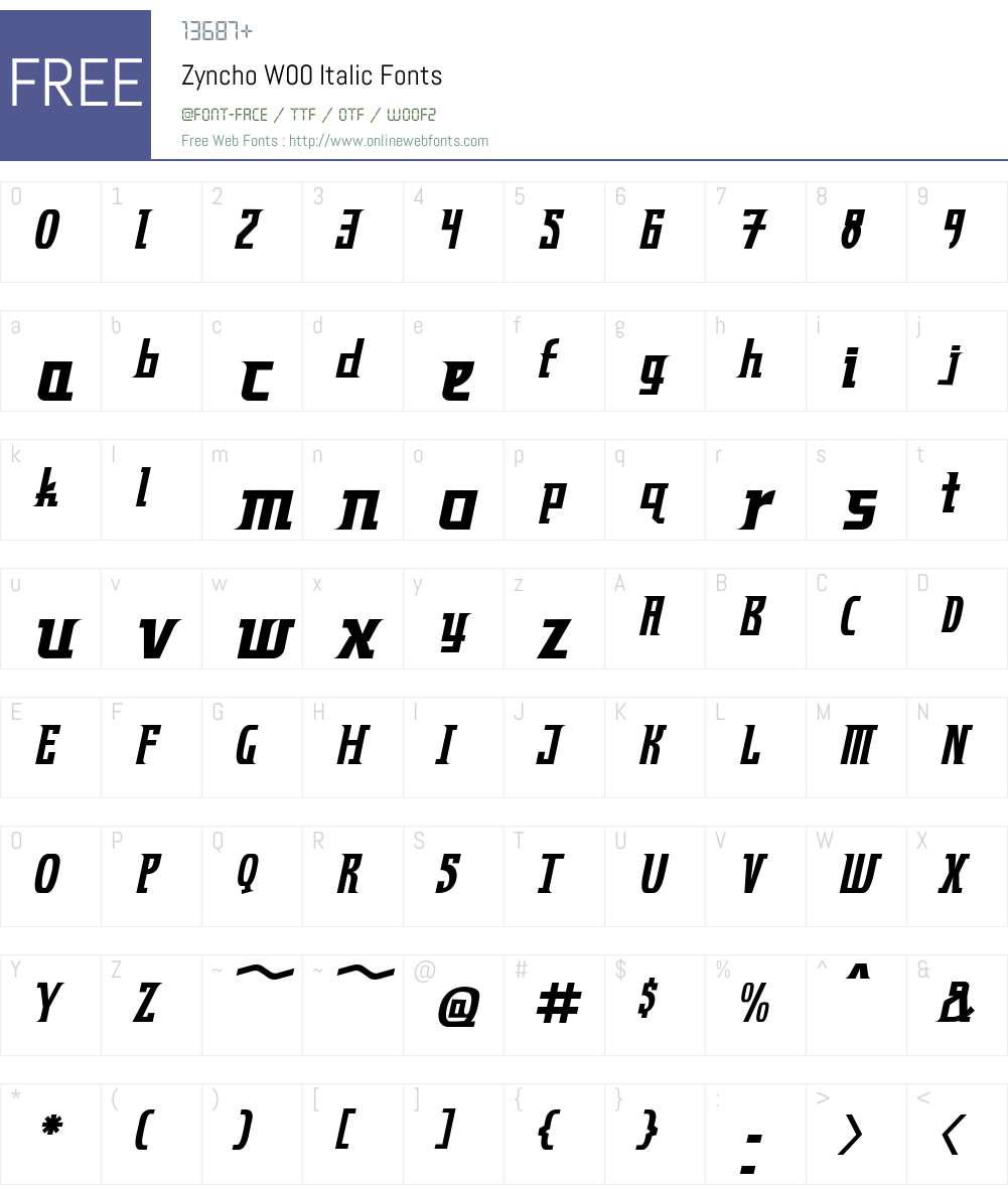 ZynchoW00-Italic Font Screenshots