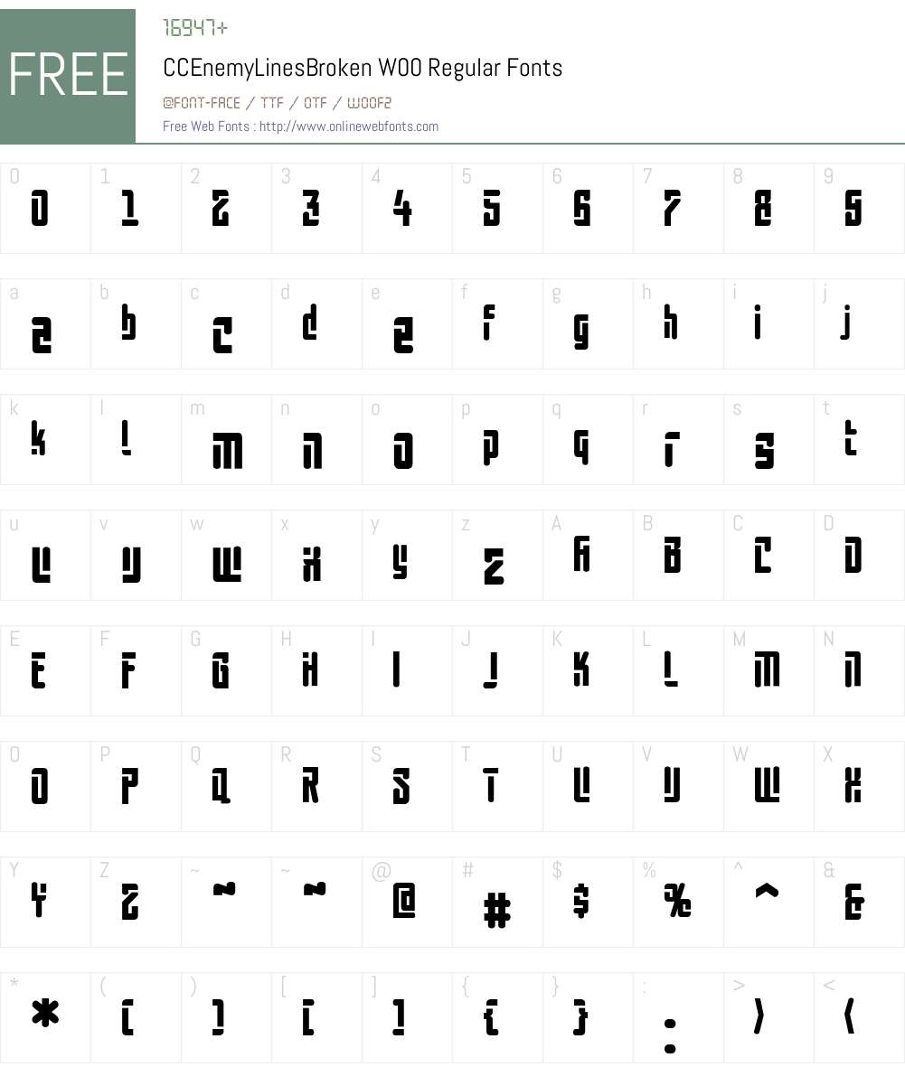 CCEnemyLinesBrokenW00-Rg Font Screenshots