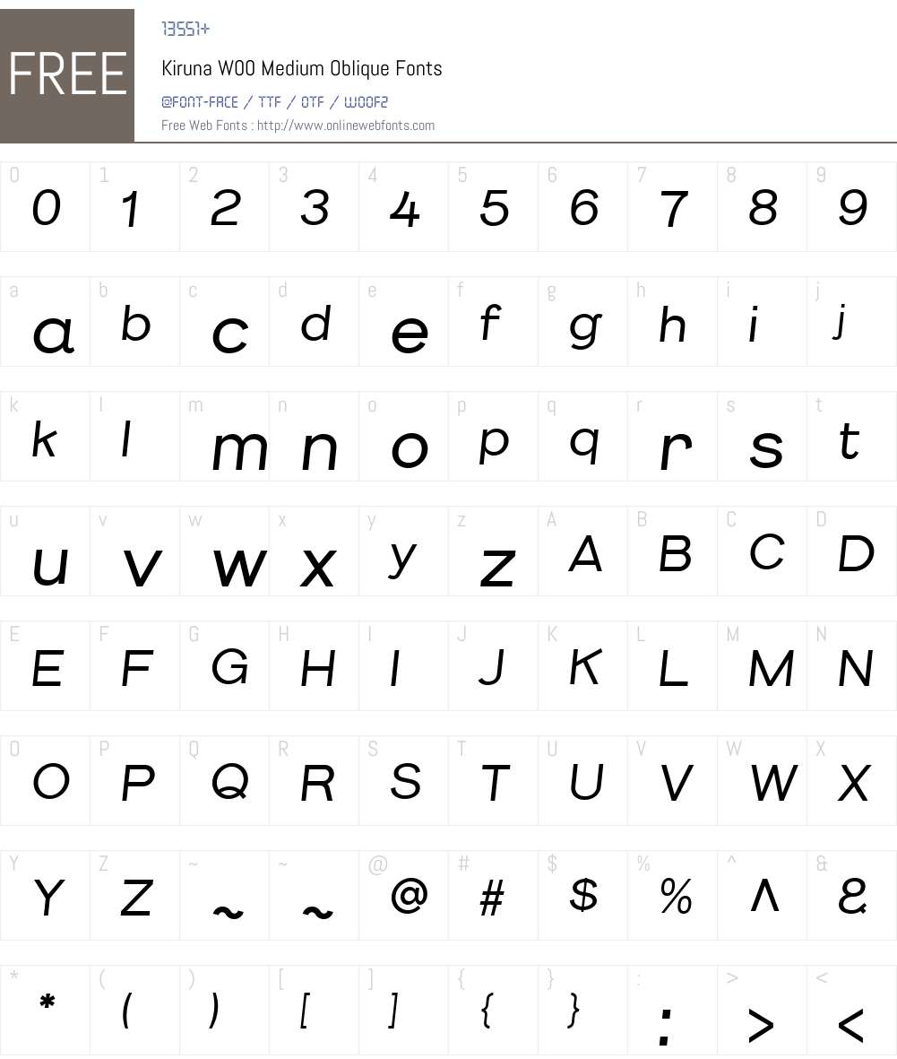 KirunaW00-MediumOblique Font Screenshots
