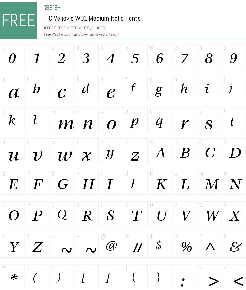 ITCVeljovicW01-MediumItalic Font Screenshots