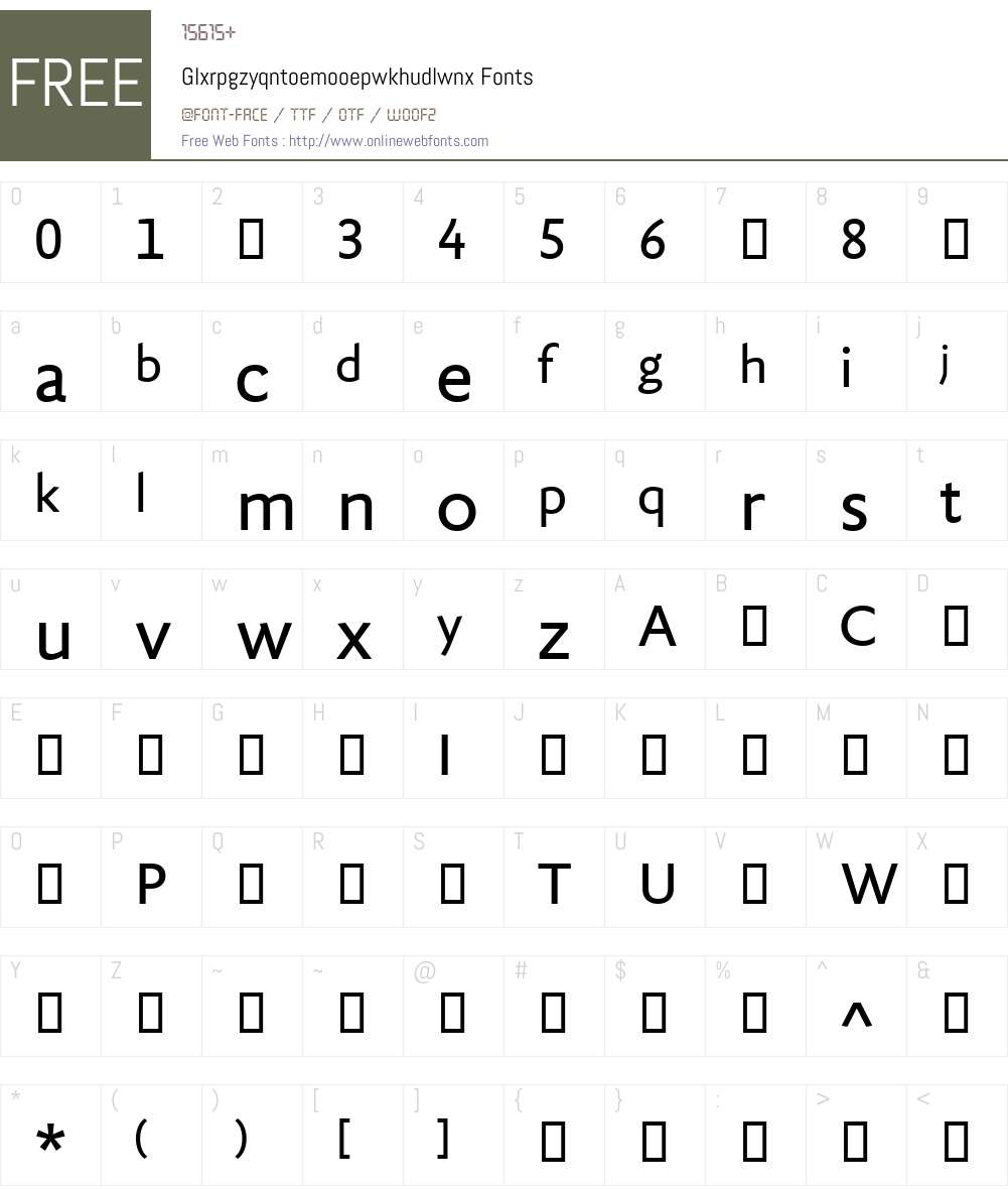 Glxrpgzyqntoemooepwkhudlwnx Font Screenshots