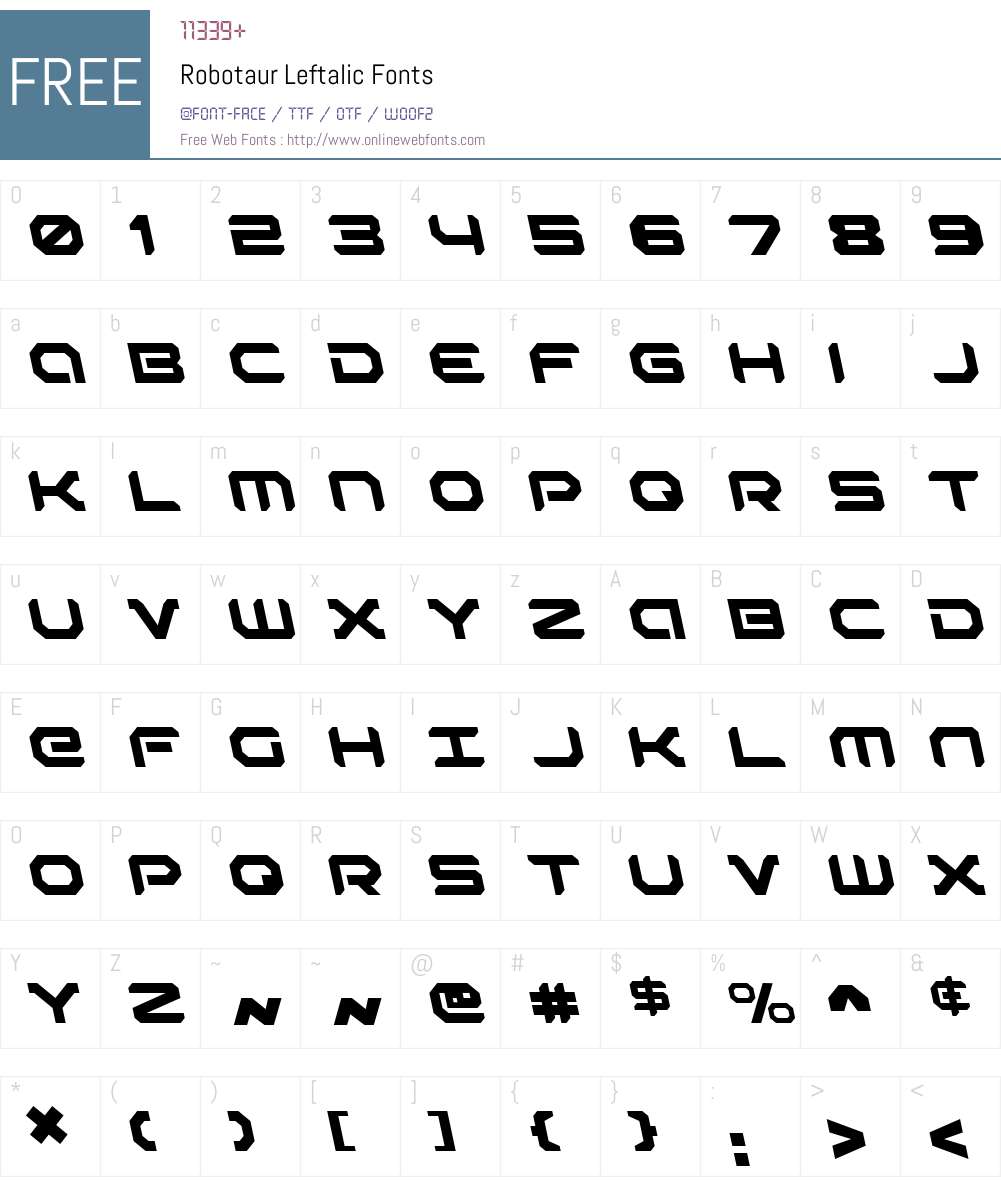 Robotaur Leftalic Font Screenshots