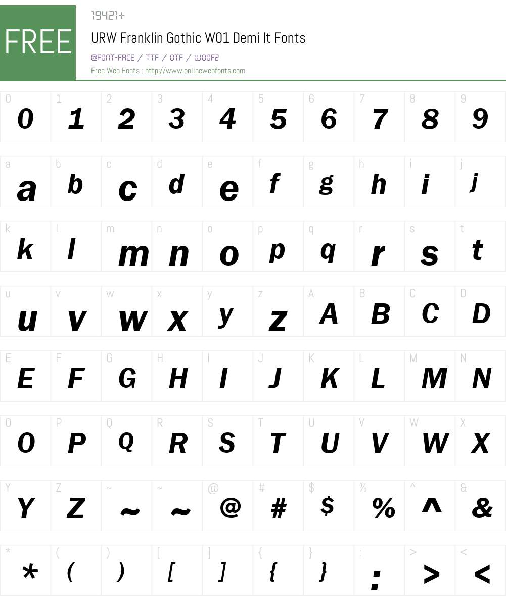 URWFranklinGothicW01-DemiIt Font Screenshots