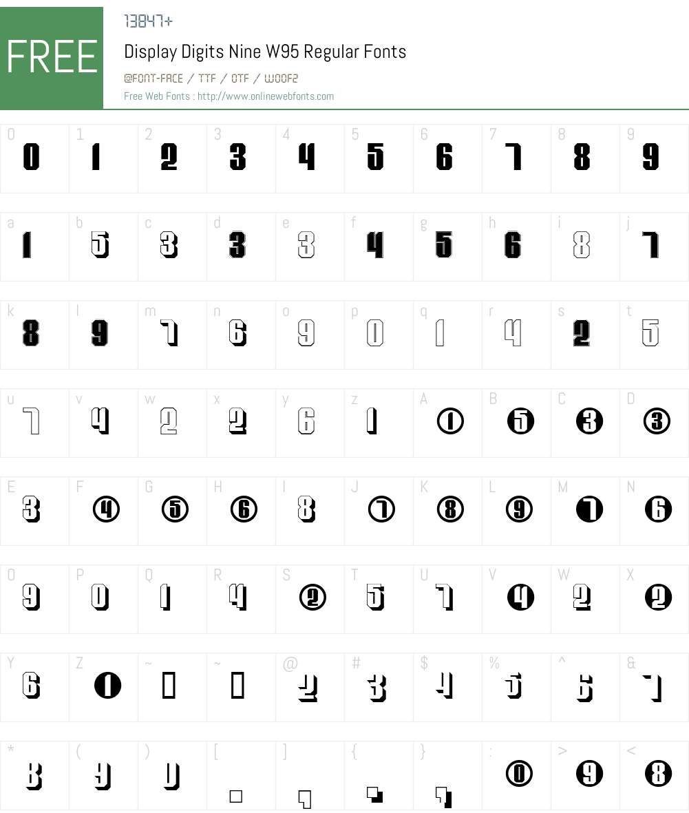 DisplayDigitsNineW95-Rg Font Screenshots