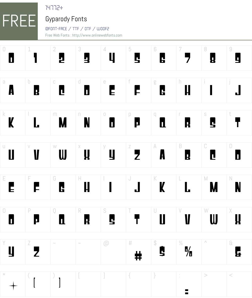 Gyparody Font Screenshots