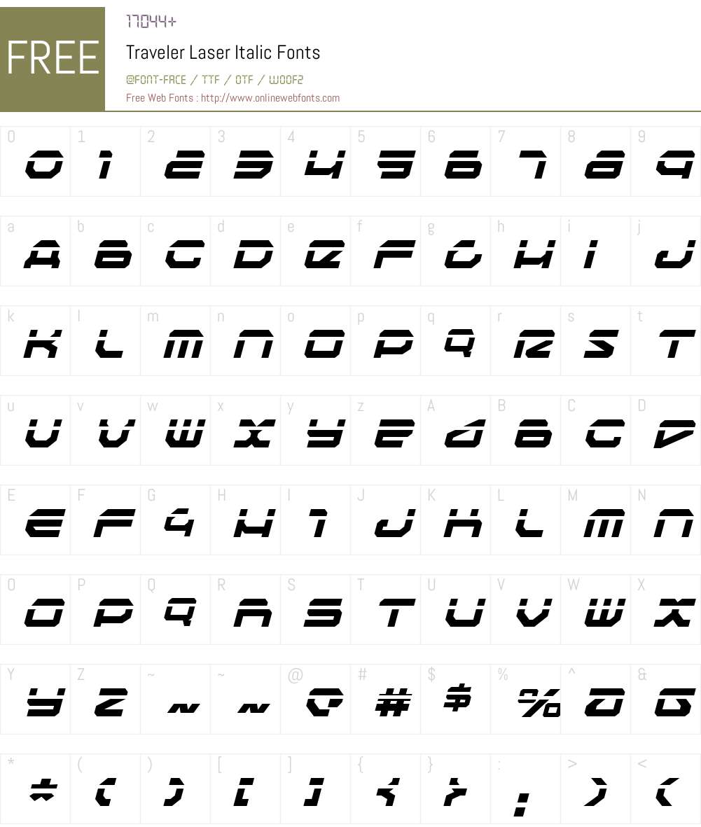 Traveler Laser Italic Font Screenshots