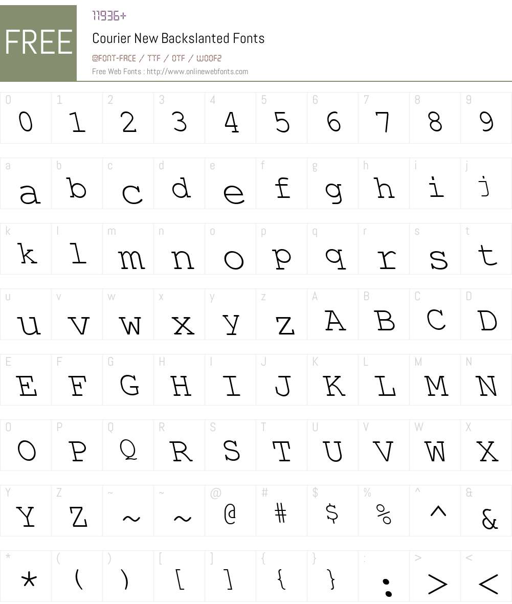Courier New Backslanted Font Screenshots