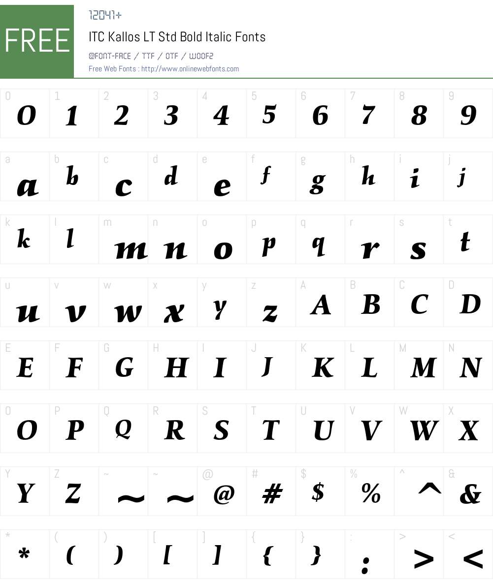 ITC Kallos LT Std Font Screenshots