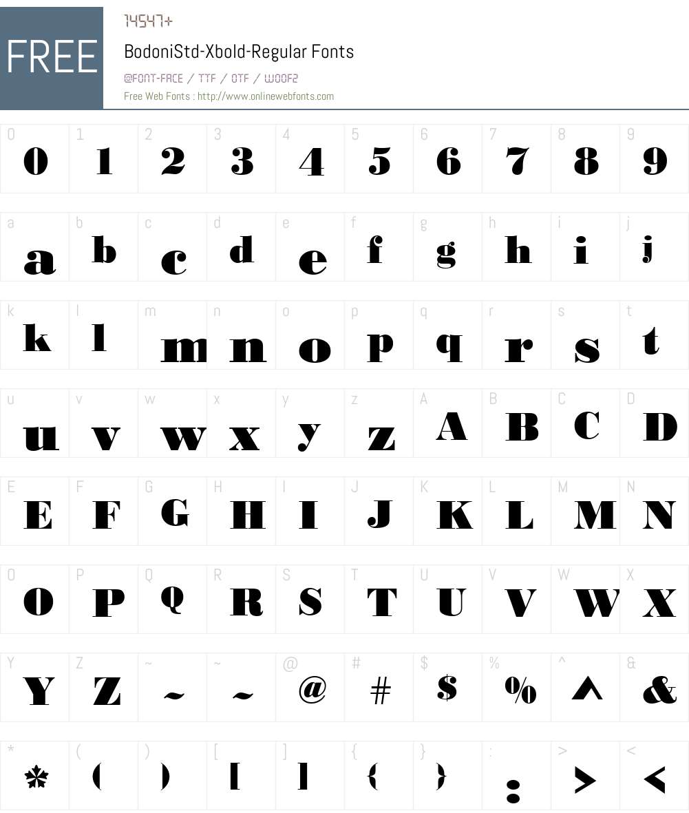 BodoniStd-Xbold Font Screenshots