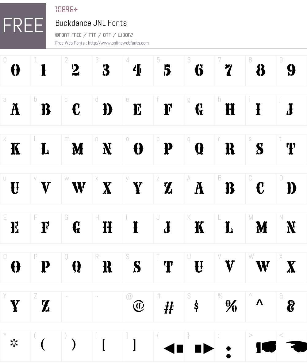 BuckdanceJNL Font Screenshots