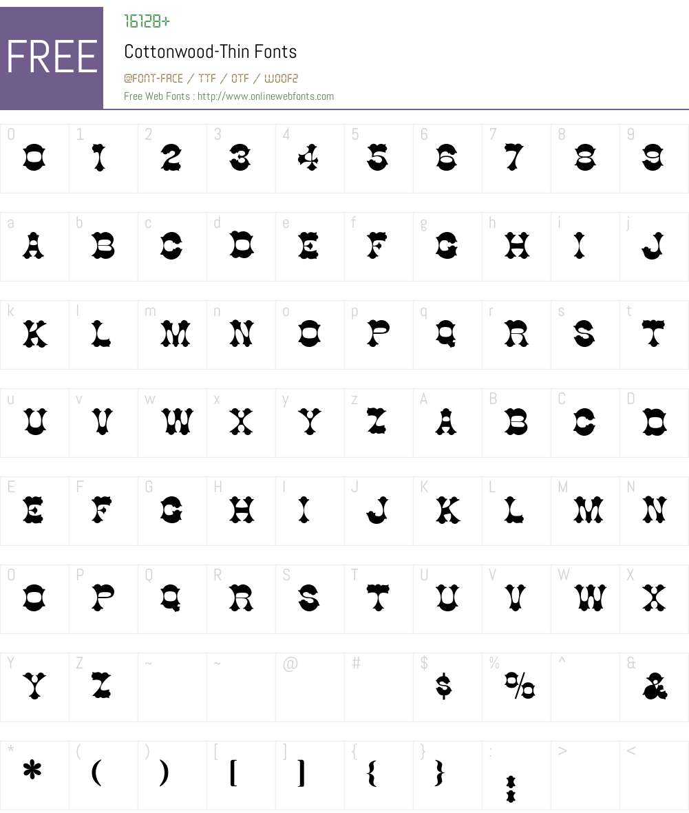 Cottonwood-Thin Font Screenshots