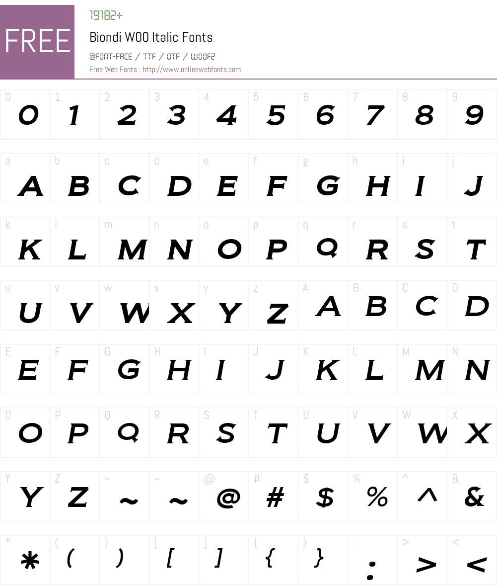 BiondiW00-Italic Font Screenshots