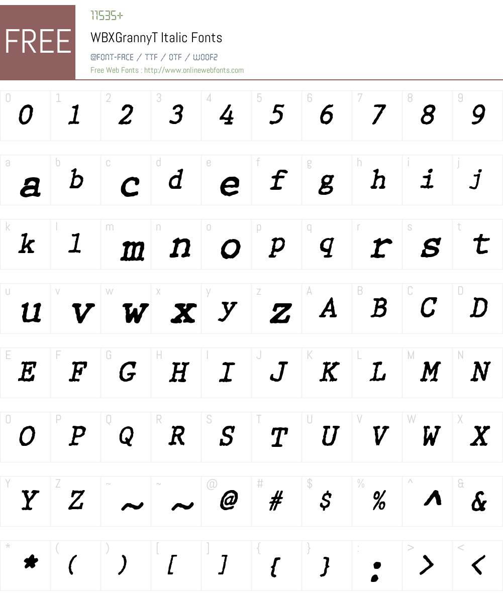 WBXGrannyT Font Screenshots