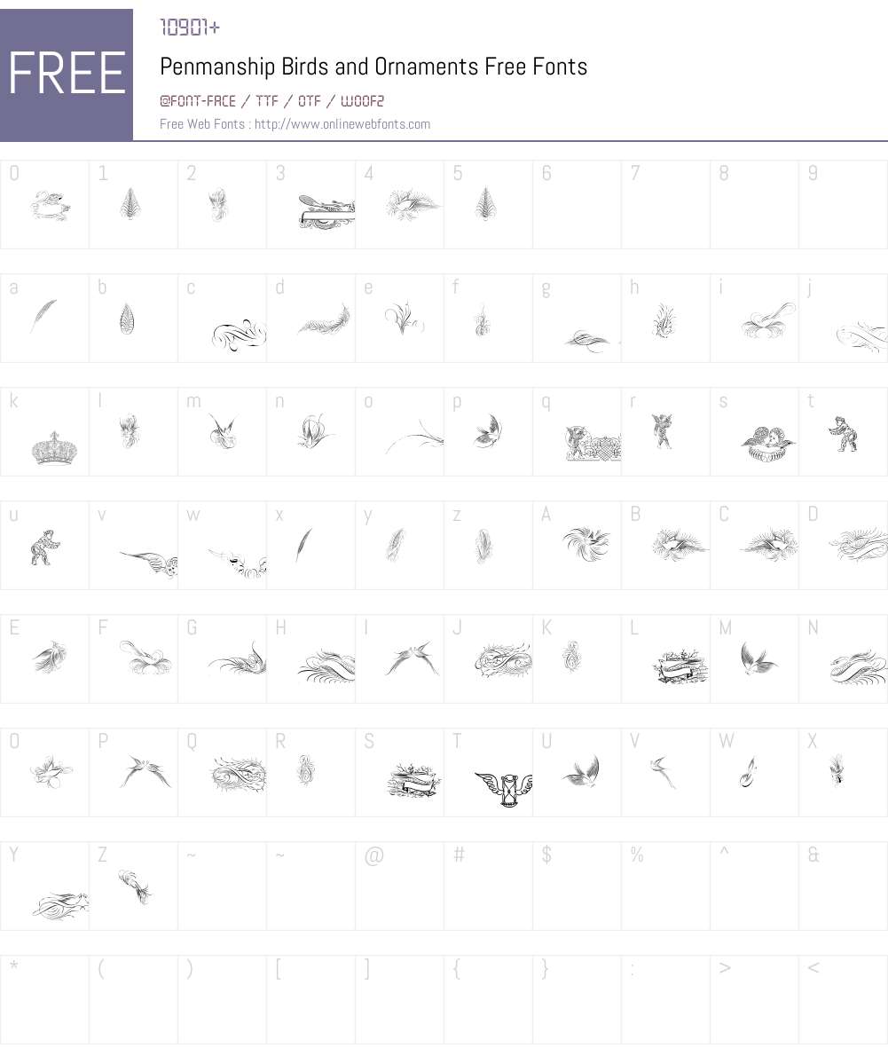 Penmanship Birds and Ornaments Free Font Screenshots