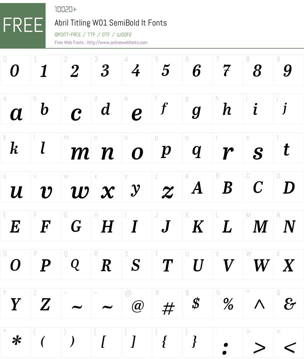 AbrilTitlingW01-SemiBoldIt Font Screenshots