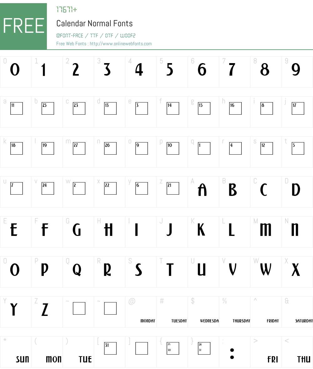 Calendar Font Screenshots