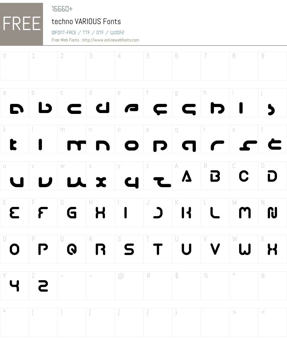 techno VARIOUS Font Screenshots