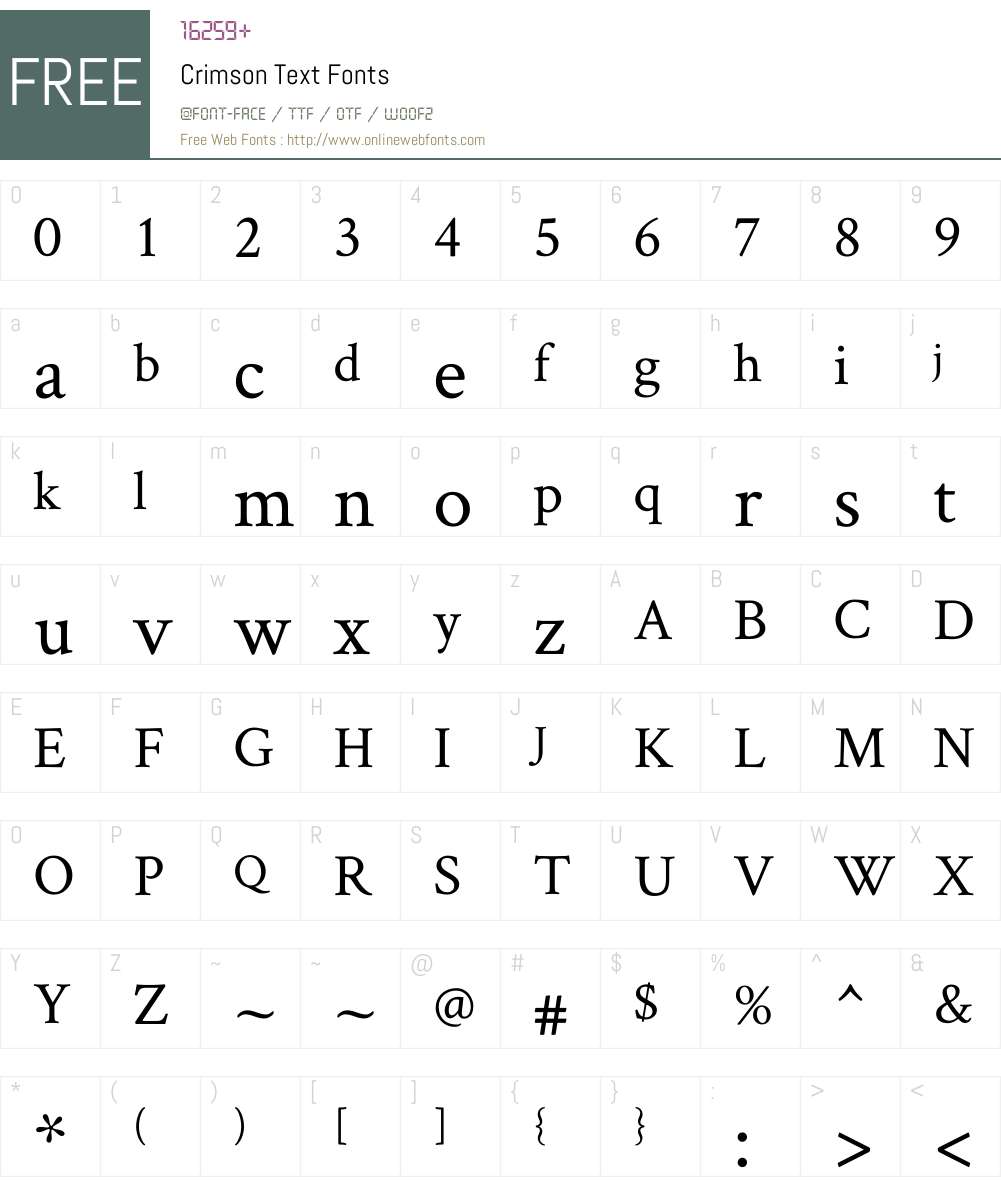 Crimson Text Font Screenshots