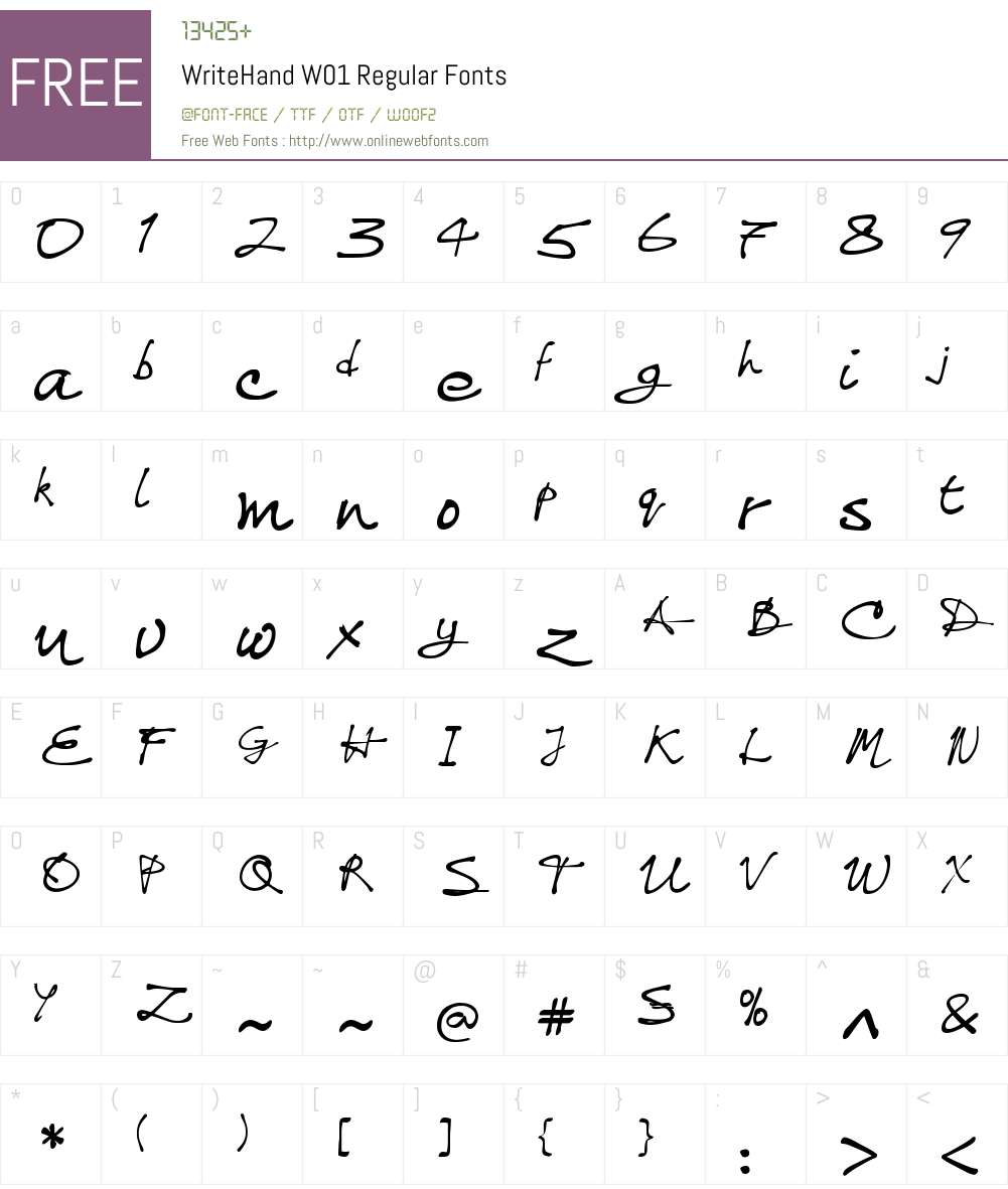WriteHandW01-Regular Font Screenshots