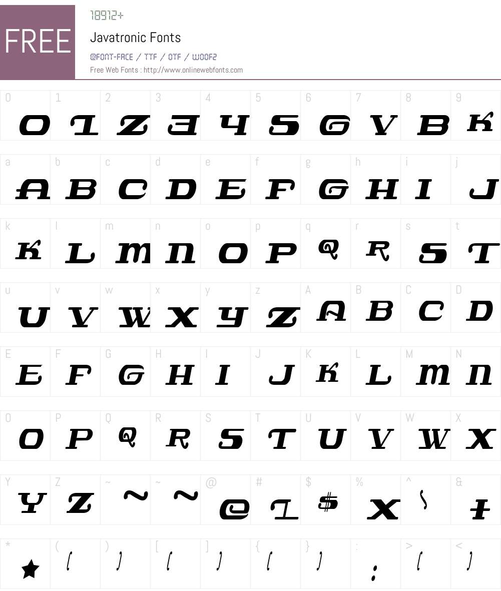 Javatronic Font Screenshots