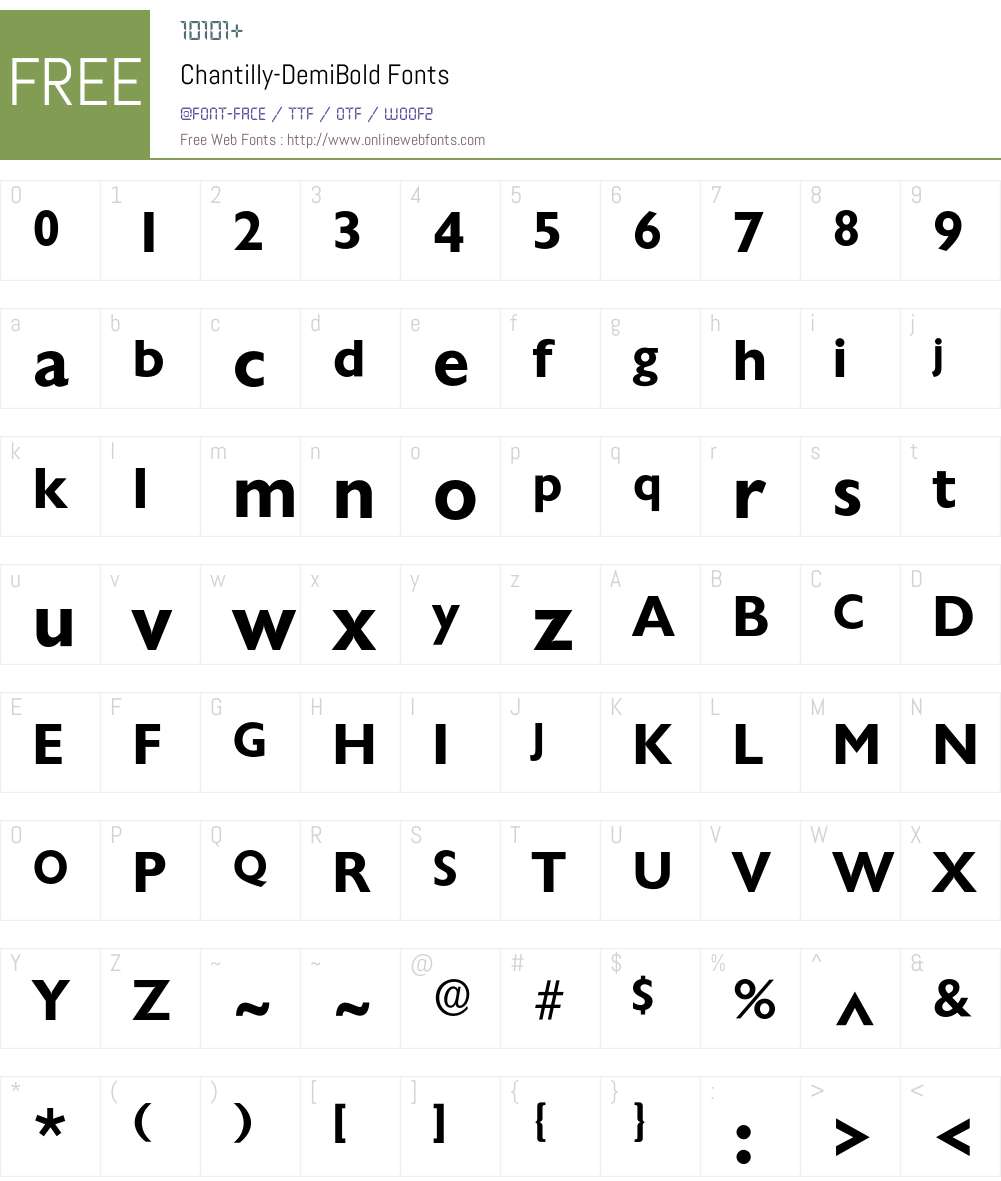 Chantilly-DemiBold Font Screenshots