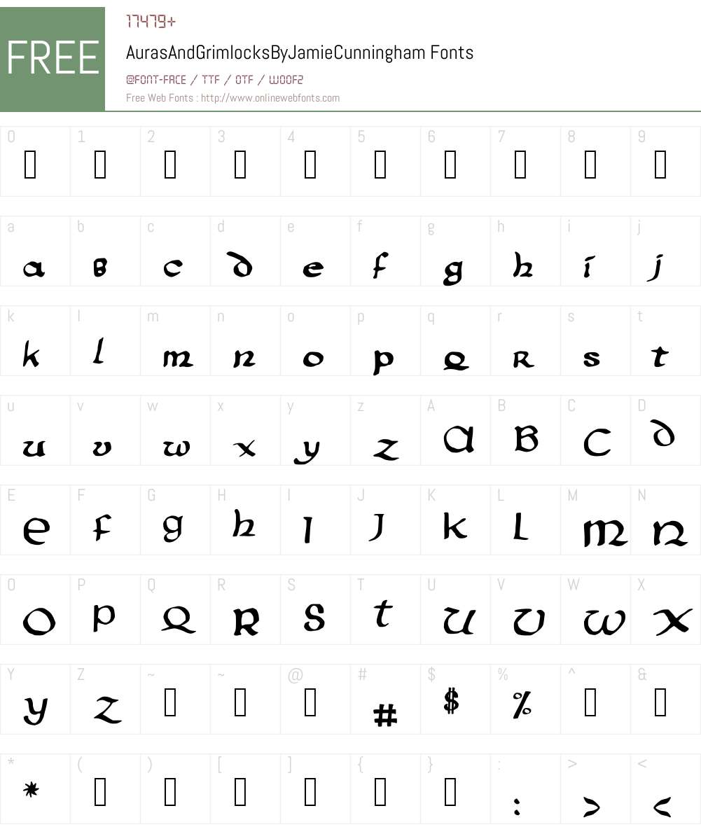 AurasAndGrimlocksByJamieCunningham Font Screenshots