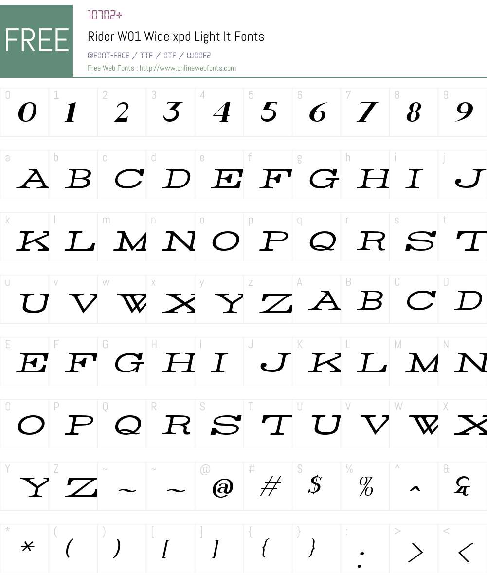 RiderW01-WidexpdLightIt Font Screenshots