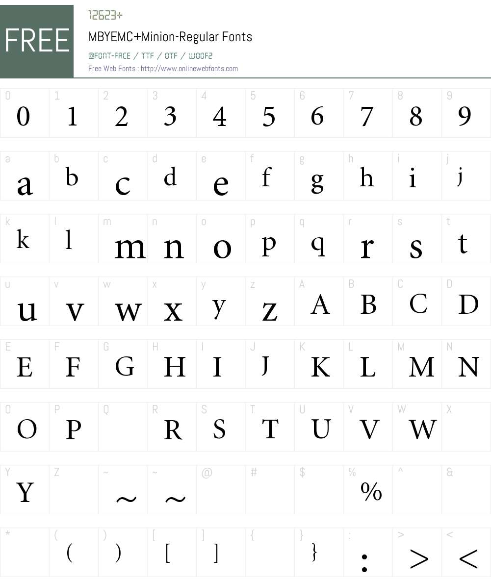 MBYEMC+Minion-Regular Font Screenshots