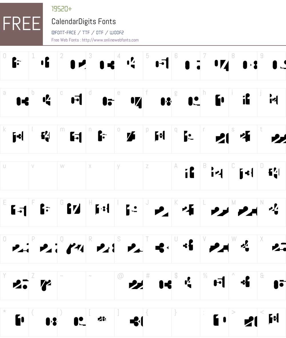 CalendarDigits Font Screenshots