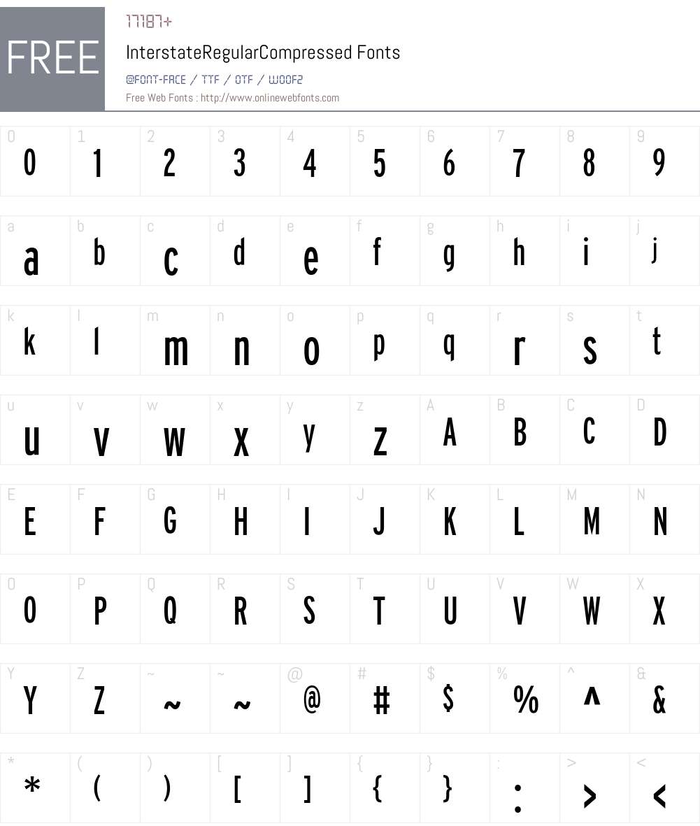 InterstateRegularCompressed Font Screenshots