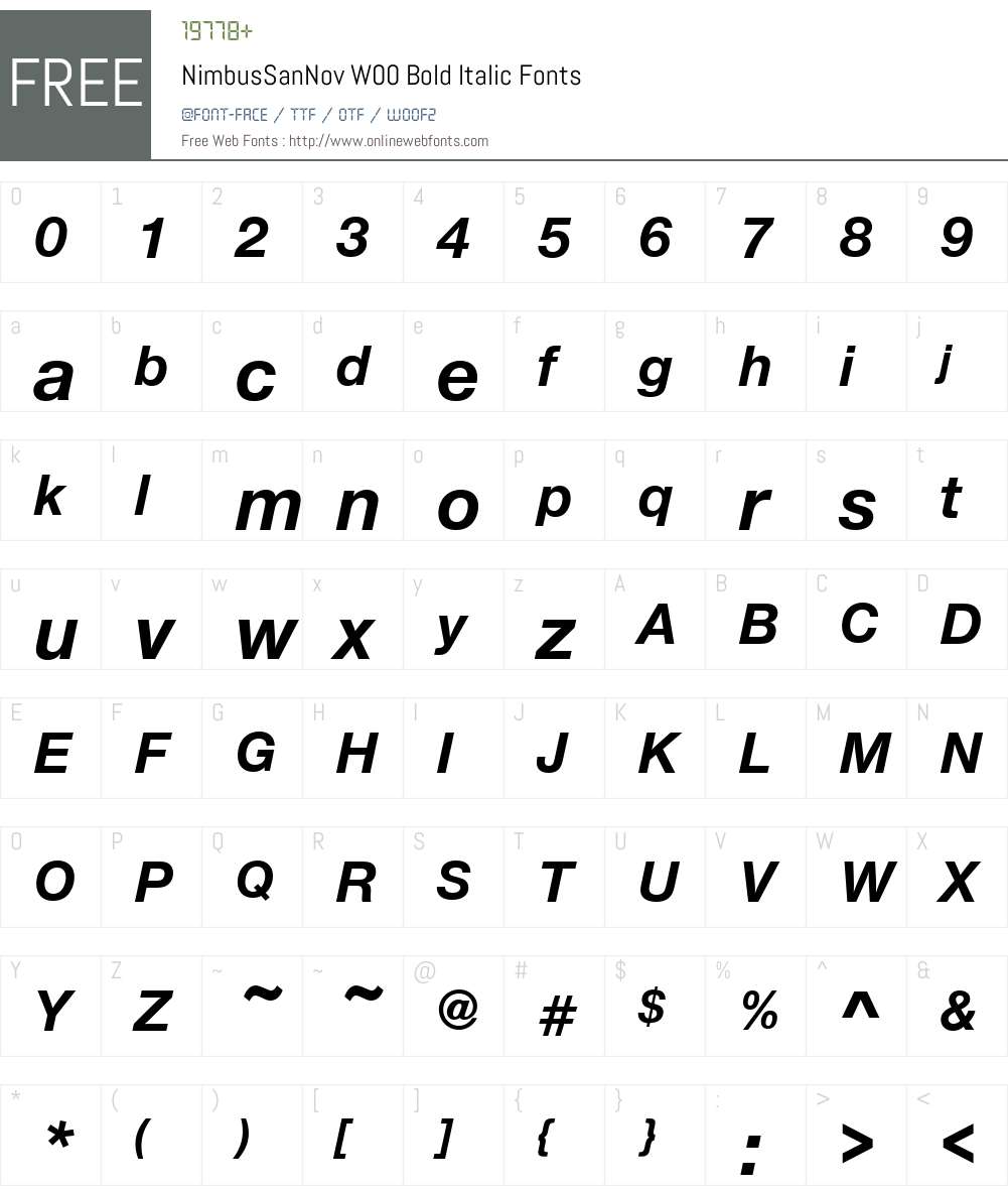 NimbusSanNovW00-BoldItalic Font Screenshots