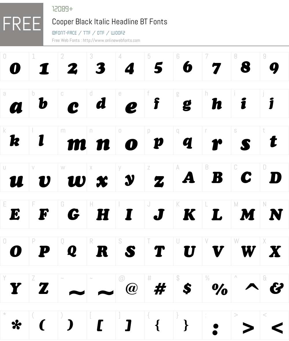 Cooper BlkItHd BT Font Screenshots