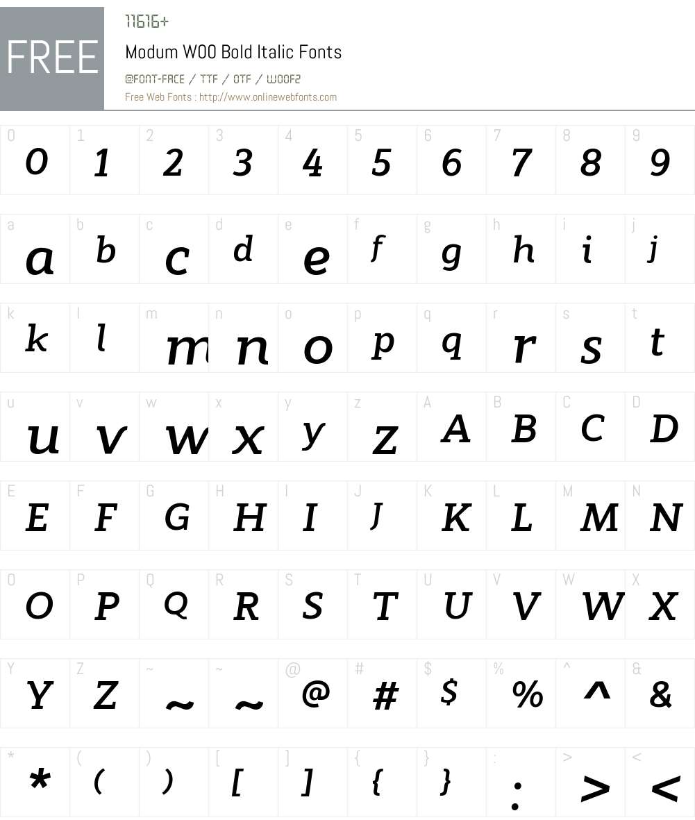 ModumW00-BoldItalic Font Screenshots