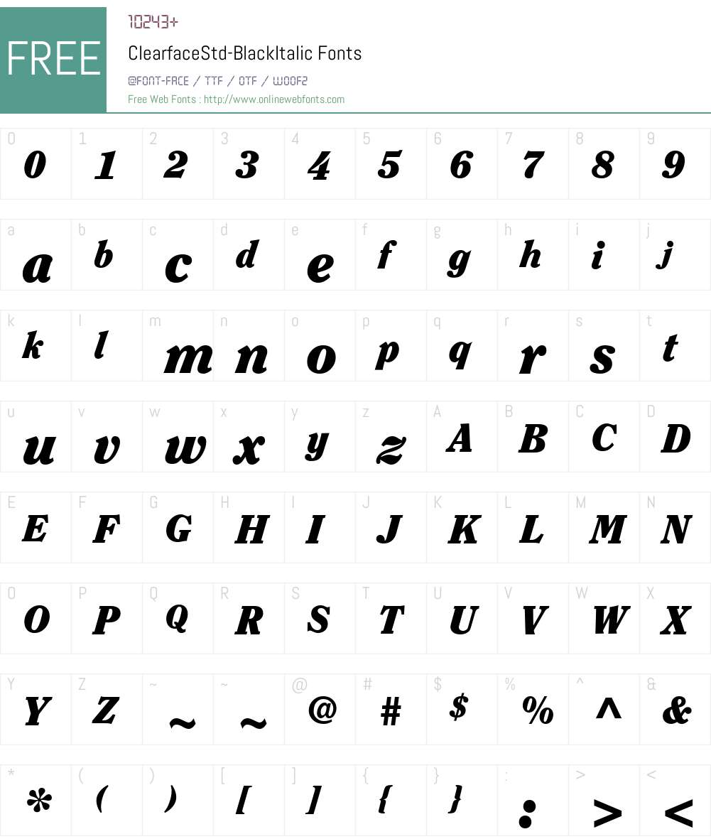 ClearfaceStd-BlackItalic Font Screenshots