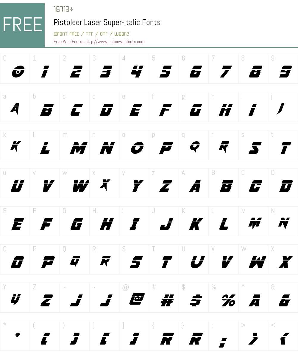 Pistoleer Laser Super-Italic Font Screenshots