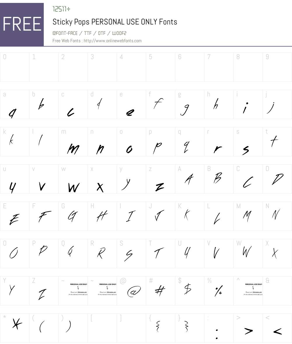 Sticky Pops PERSONAL USE ONLY Font Screenshots