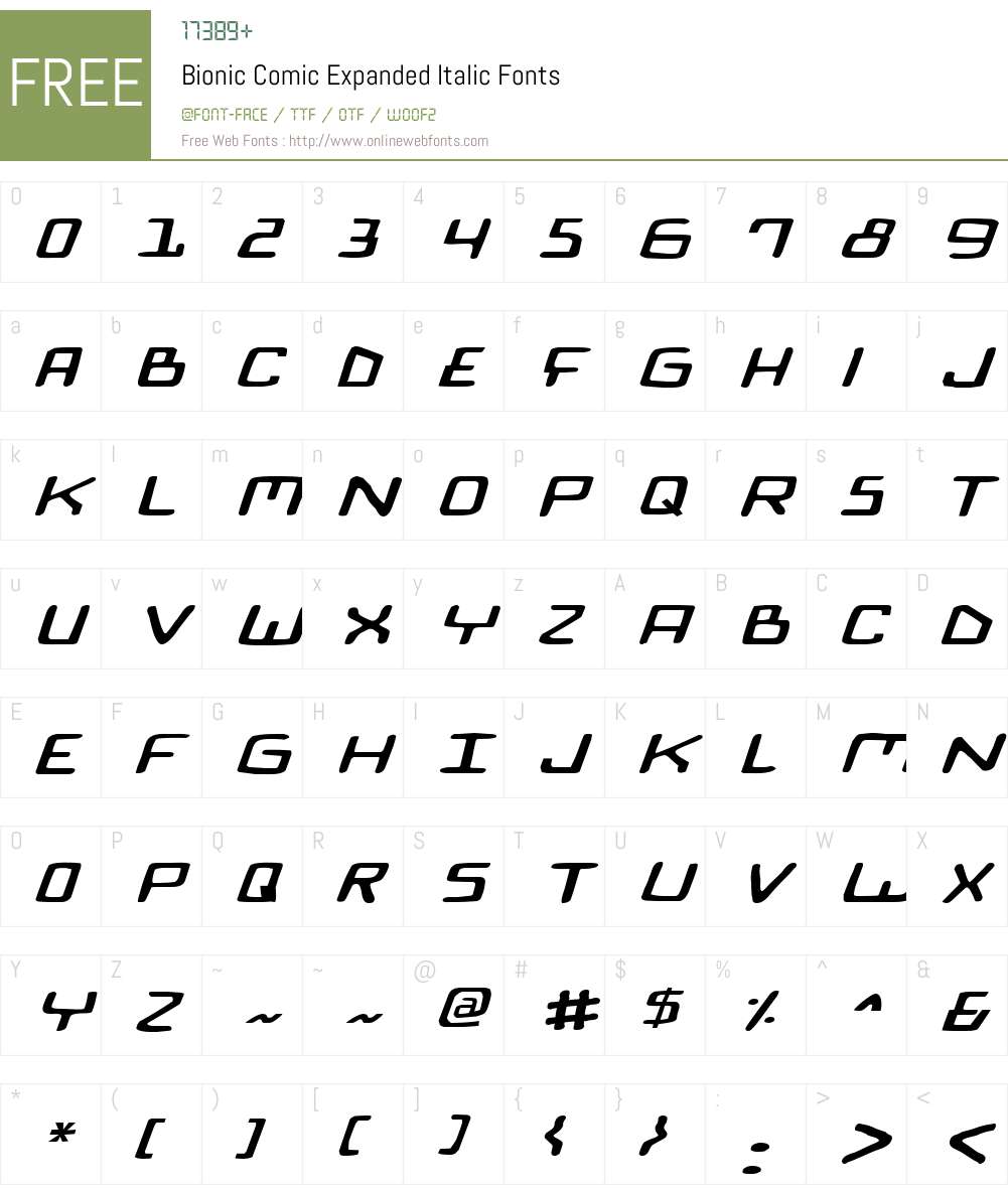 Bionic Comic Expanded Italic Font Screenshots