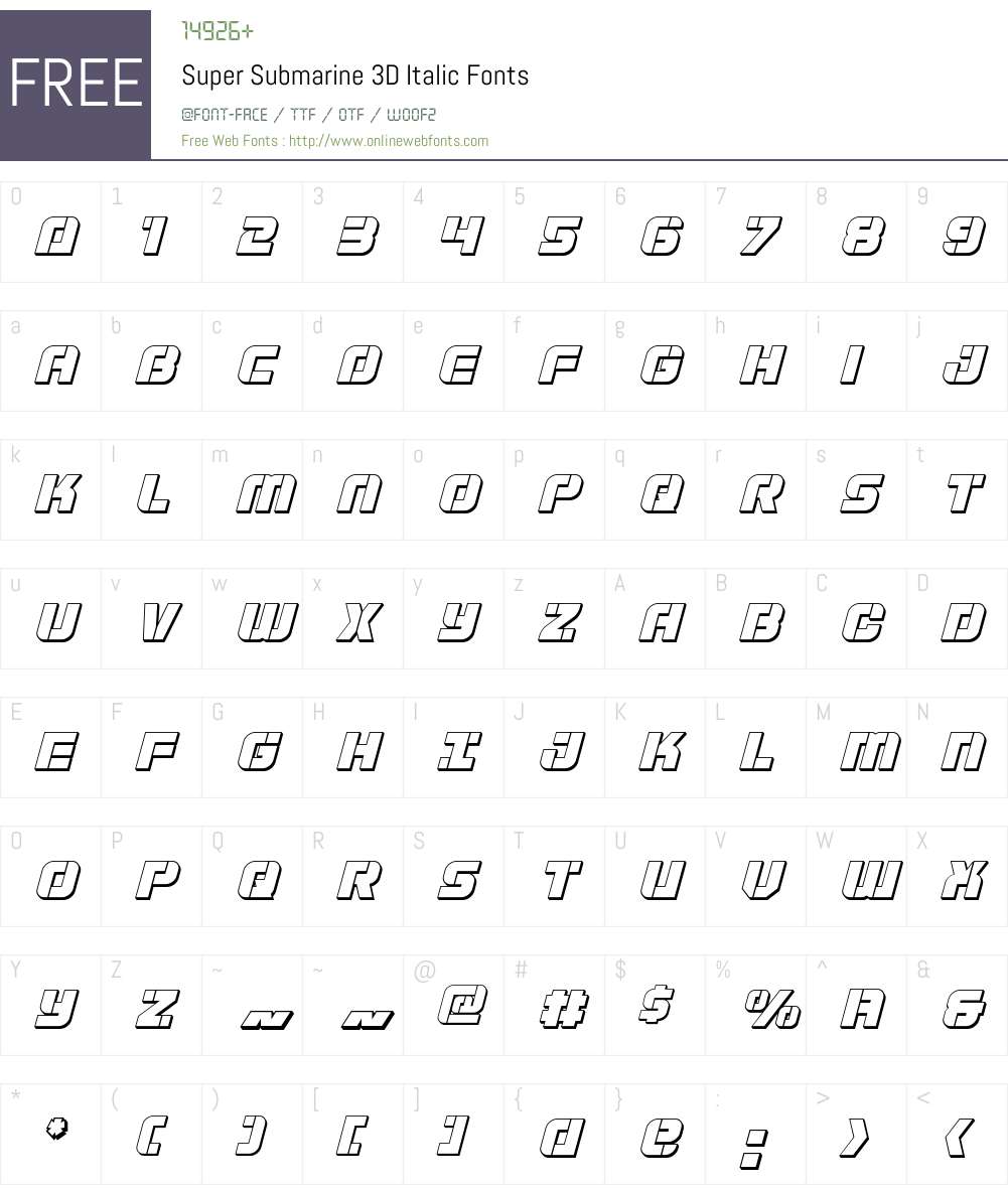 Super Submarine 3D Italic Font Screenshots