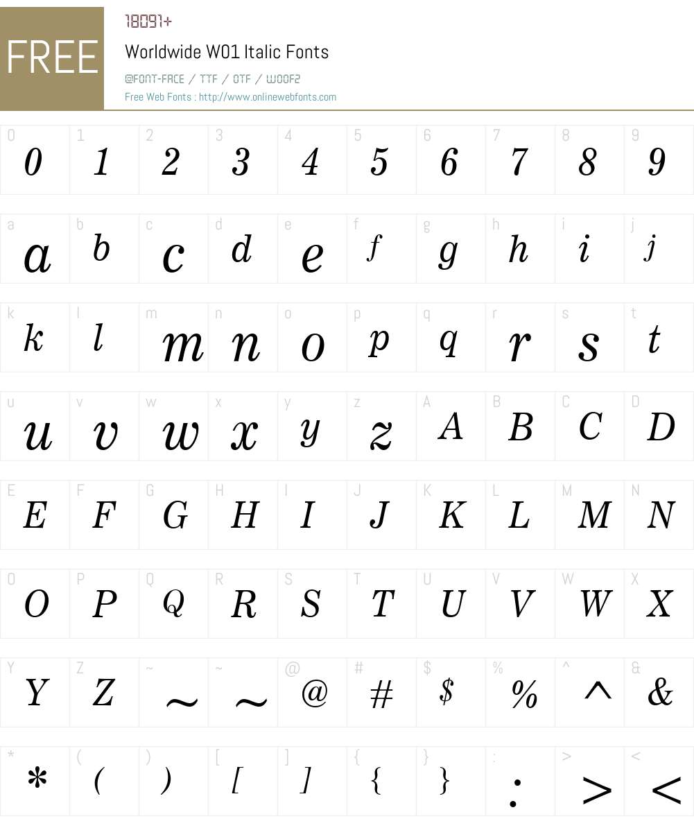 WorldwideW01-Italic Font Screenshots