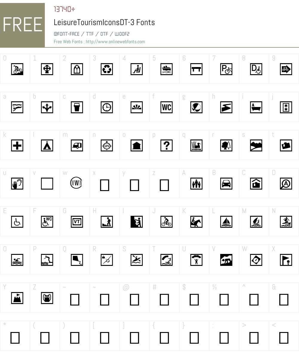 LeisureTourismIconsDT-3 Font Screenshots