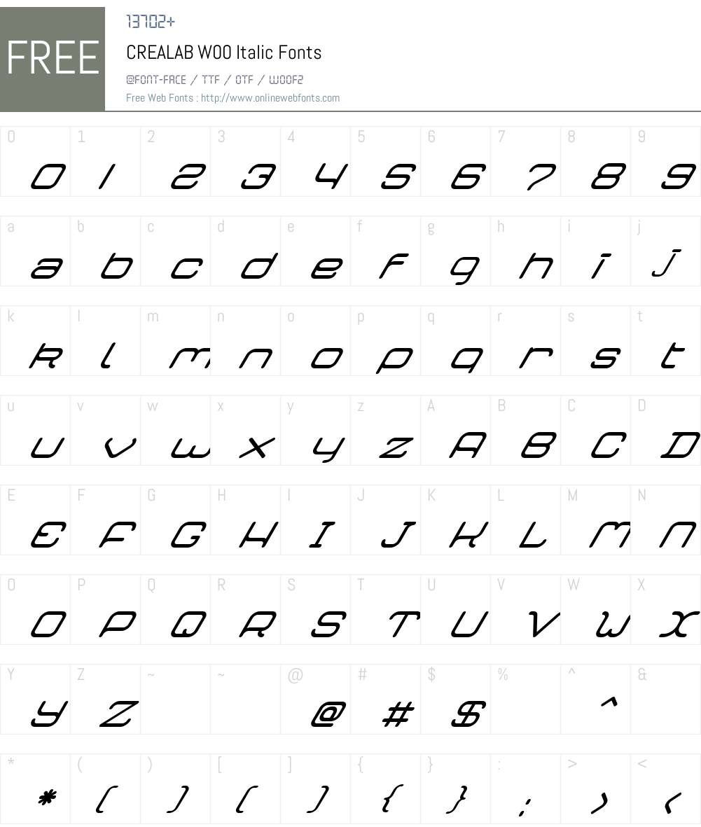 CREALABW00-Italic Font Screenshots