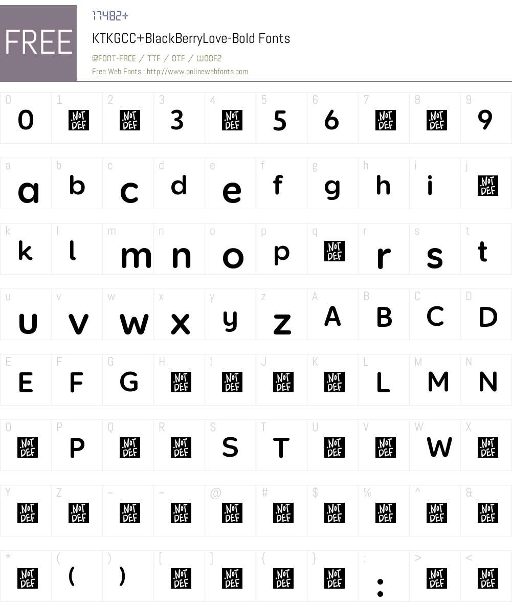 KTKGCC+BlackBerryLove-Bold Font Screenshots