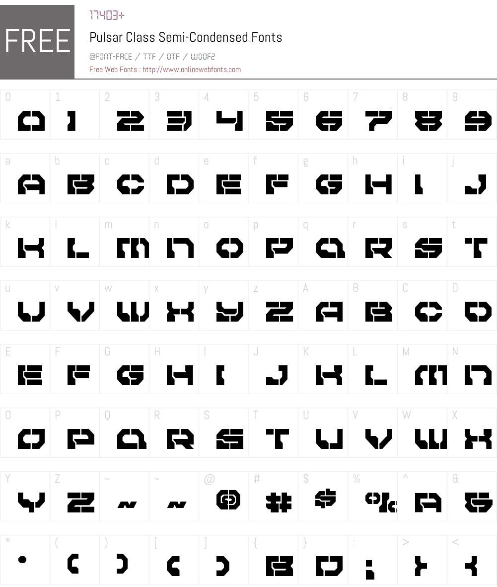 Pulsar Class Semi-Condensed Font Screenshots
