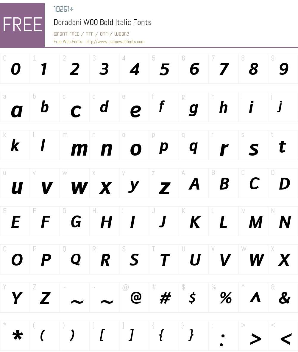 DoradaniW00-BoldItalic Font Screenshots
