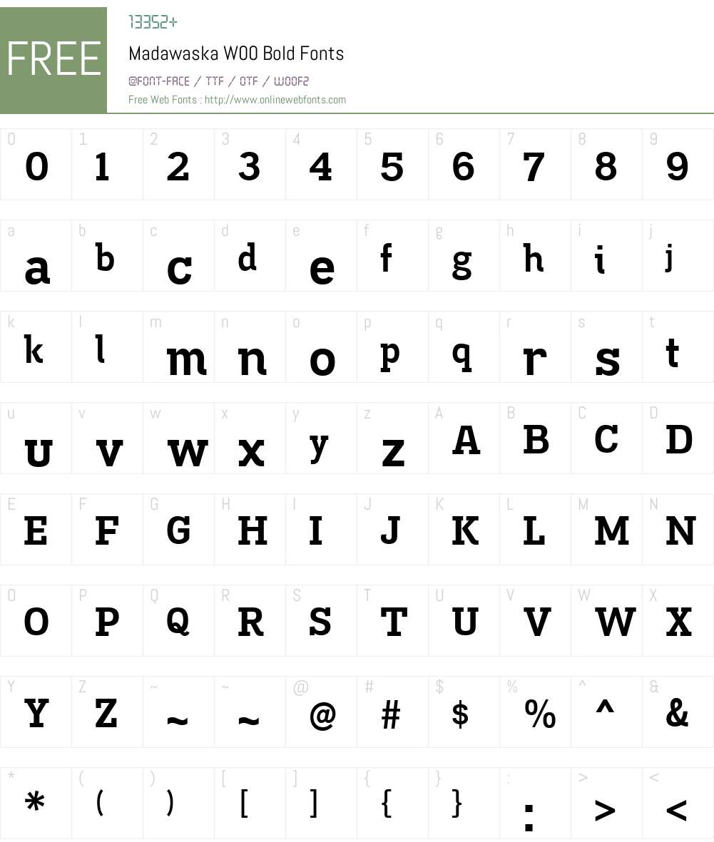 MadawaskaW00-Bold Font Screenshots