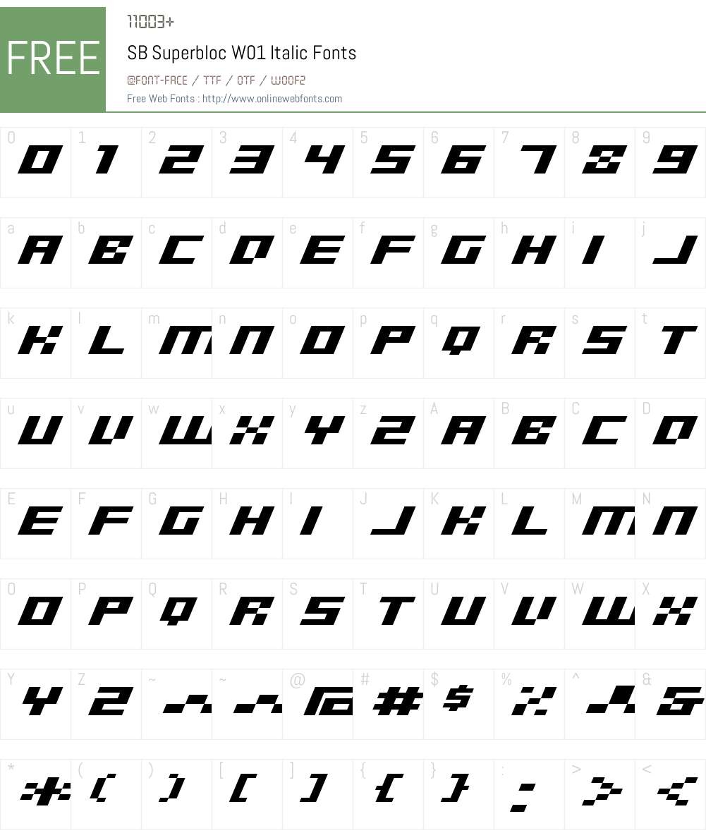 SBSuperblocW01-Italic Font Screenshots