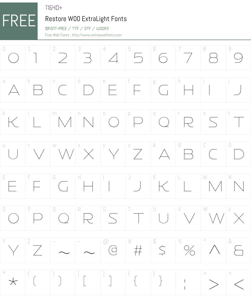 RestoreW00-ExtraLight Font Screenshots