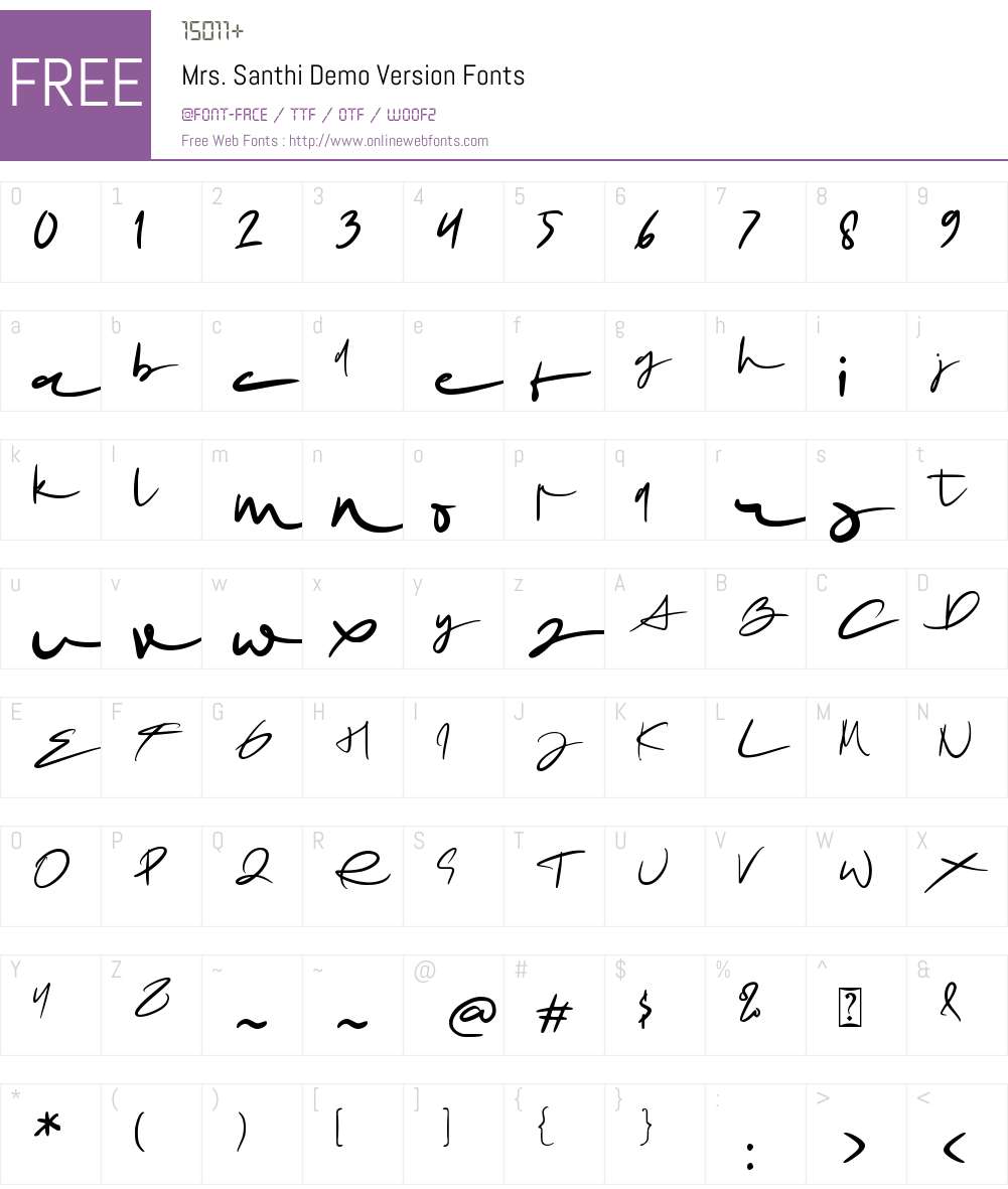 Mrs. Santhi Demo Version Font Screenshots