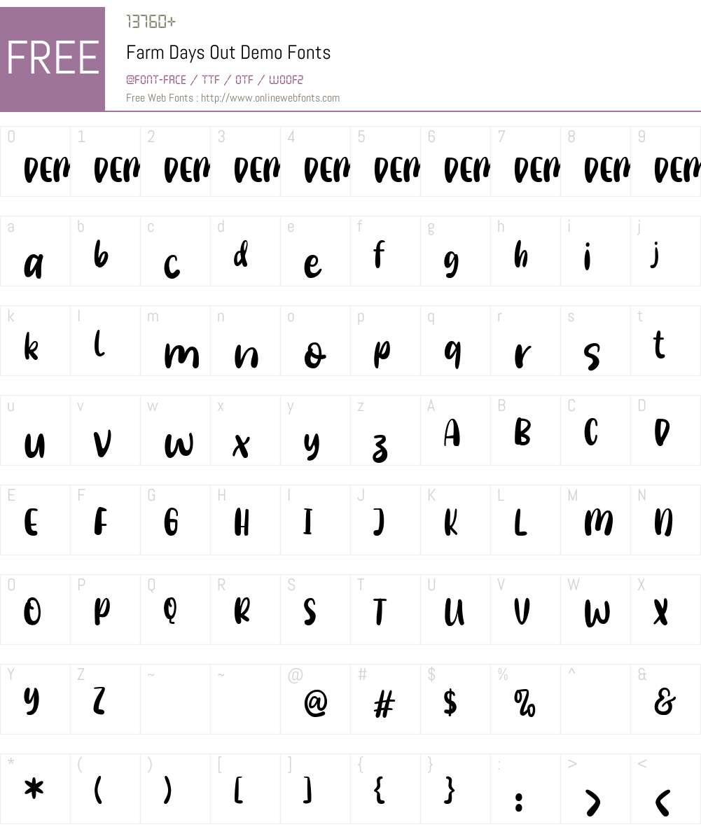 Farm Days Out Demo Font Screenshots